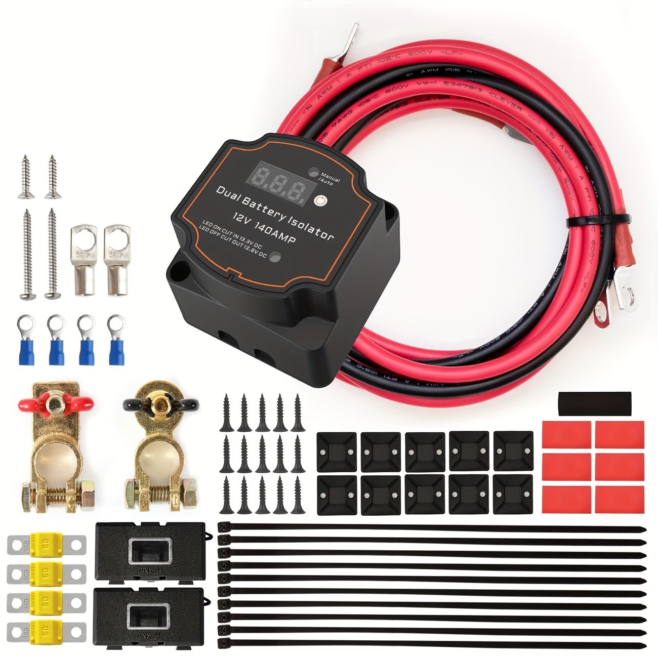 12V 140A Dual Battery Isolator Kit with Voltage Display